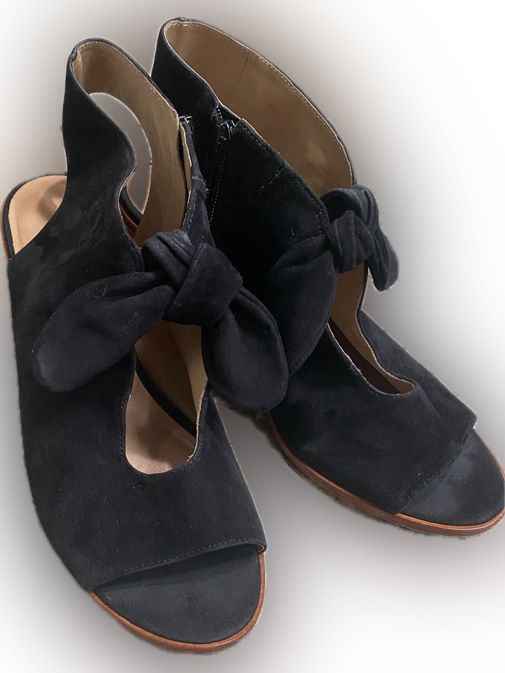 Bernardo Lizzie knot open toe suede/leather sling back bootie shoes..size 11 M